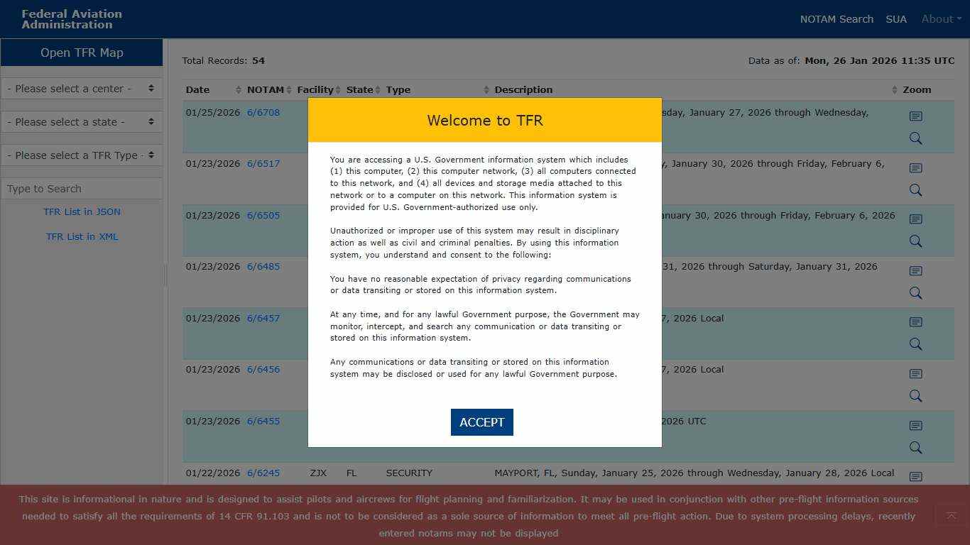 Federal Aviation Administration - Graphic TFRs